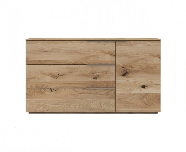 Comoda din lemn de stejar, cu 3 sertare si 1 usa, Lovento Natural, l150xA42xH82 cm