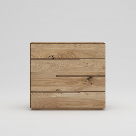 Comoda din lemn de stejar, cu 4 sertare, Huminis Natural, l100xA42xH91 cm