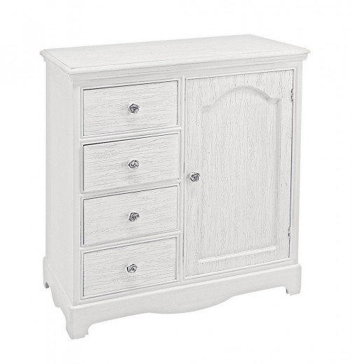 Comoda din MDF, cu 4 sertare si 1 usa Blanc Alb Antichizat, l66xA32,5xH80 cm