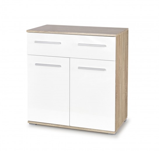 Comoda din pal cu 1 sertar si 2 usi Liamis KM-1 Alb / Stejar Sonoma, l77xA40xH82 cm
