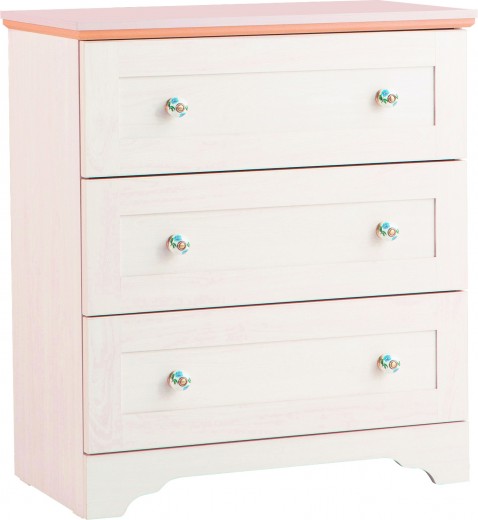 Comoda din pal cu 3 sertare, pentru copii si tineret, Flower Natural, l73xA41xH83 cm