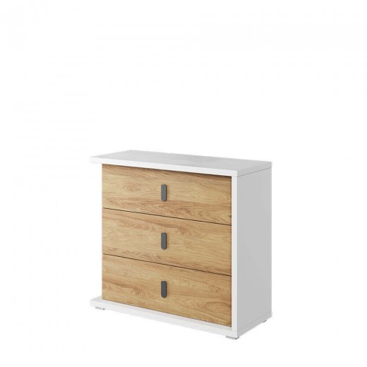 Comoda din pal cu 3 sertare, pentru copii si tineret, Simi 04 Natural / Alb, l100xA41xH90 cm