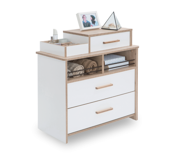 Comoda din pal cu 3 sertare, pentru tineret Dynamic White / Natur, l77xA42xH82 cm