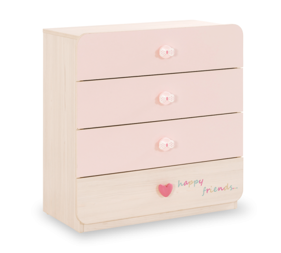 Comoda din pal cu 4 sertare, pentru bebe Baby Girl Light Pink / Nature, l78xA42xH80 cm