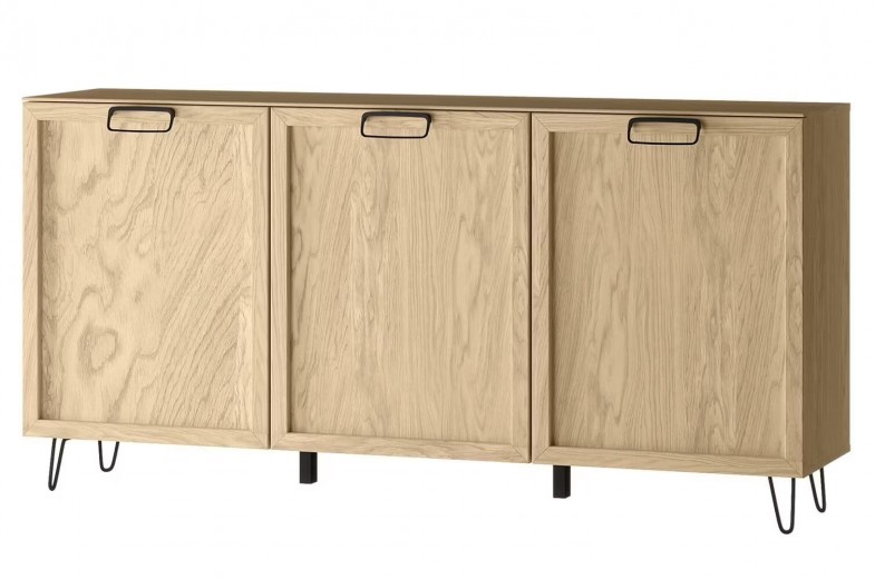 Comoda din pal, furnir si lemn, cu 3 usi, Limbo 47 Stejar Artisan, l180xA42xH89 cm