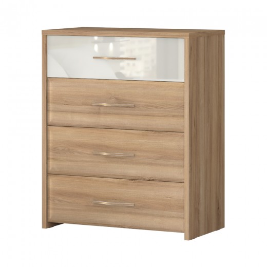 Comoda din pal si MDF, cu 4 sertare, Gala F4/G Dresser Bej / Nuc Pacific, l86xA46xH105 cm