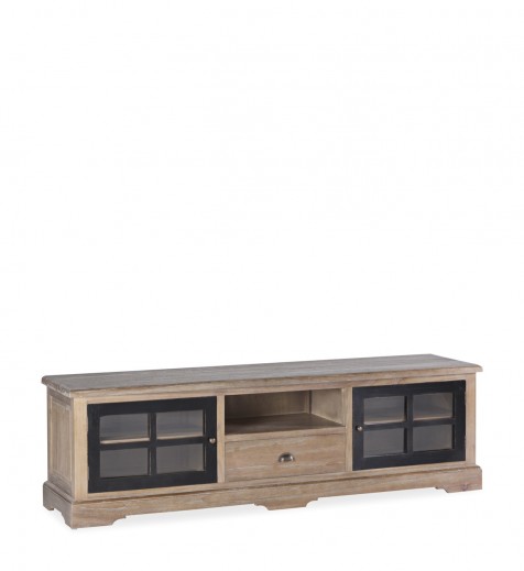 Comoda TV din lemn, cu 1 sertar si 2 usi, Siena Small Natural / Negru, l170xA42xH50 cm