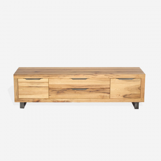 Comoda TV din lemn de stejar salbatic, cu 2 sertare si 2 usi Praga, l200xA50xH55 cm-Stejar