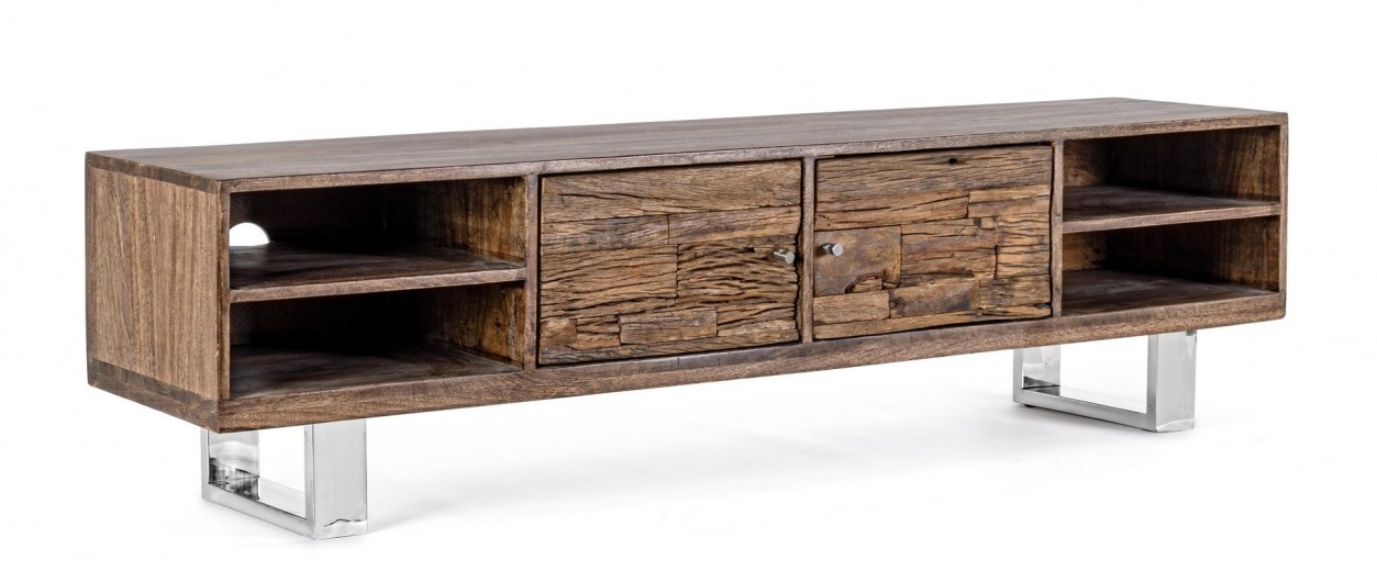 Comoda TV din lemn reciclat si metal, cu 2 usi Stanton Natural, l175xA40xH45 cm