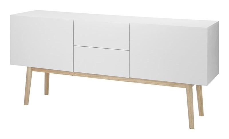 Comoda TV din MDF cu 2 sertare si 2 usi Bergen White, l150xA40xH71,5 cm