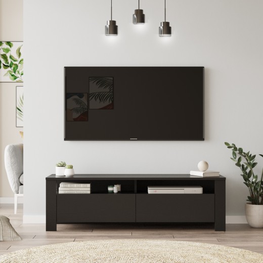 Comoda TV din pal, cu 2 usi Luca LC1-LB Negru, l140xA40xH41,8 cm