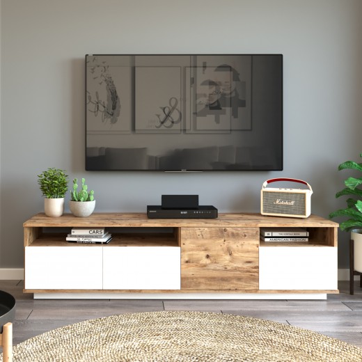 Comoda TV din pal, cu 4 usi, Future FR5-AW New Alb / Natural, l180xA44,8xH44,6 cm