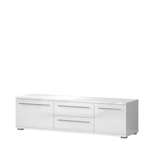 Comoda TV din pal si MDF, cu 2 usi si 2 sertare, Piano TV165-2K2F/PN Alb, l165xA45xH46 cm