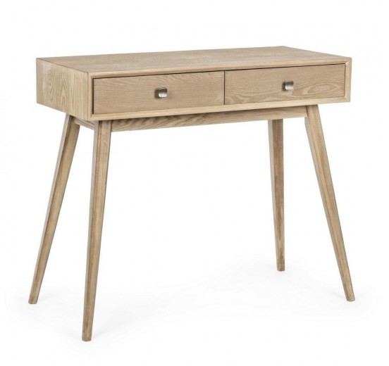 Consola din lemn de frasin si MDF, cu 2 sertare, Alannis Natural, l90xA40xH78 cm