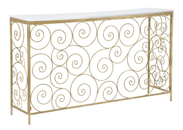 Consola din metal si marmura, Spiral Alb / Auriu, l140xA36xH82 cm