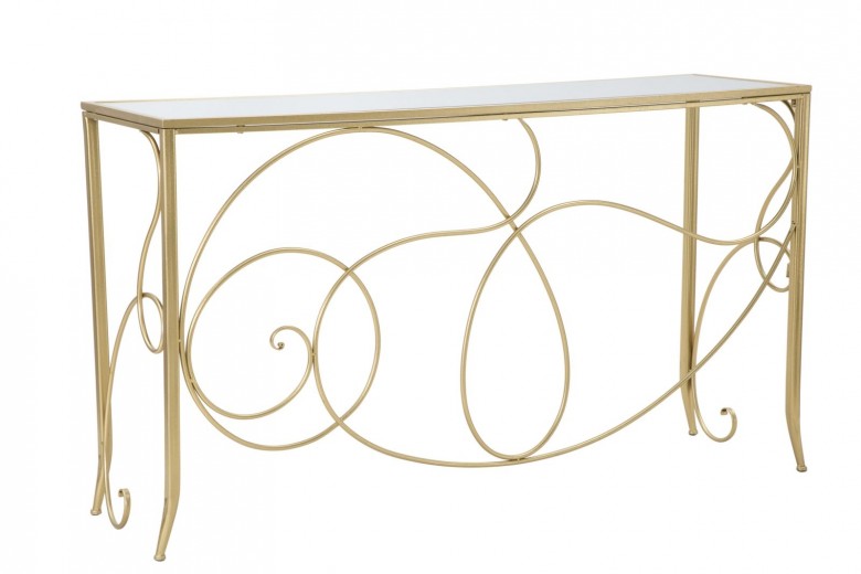 Consola din metal si sticla Art Auriu, l140xA40xH80 cm