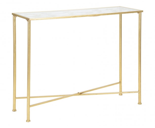 Consola din metal si sticla, Butterflies Auriu, l100xA35xH80 cm