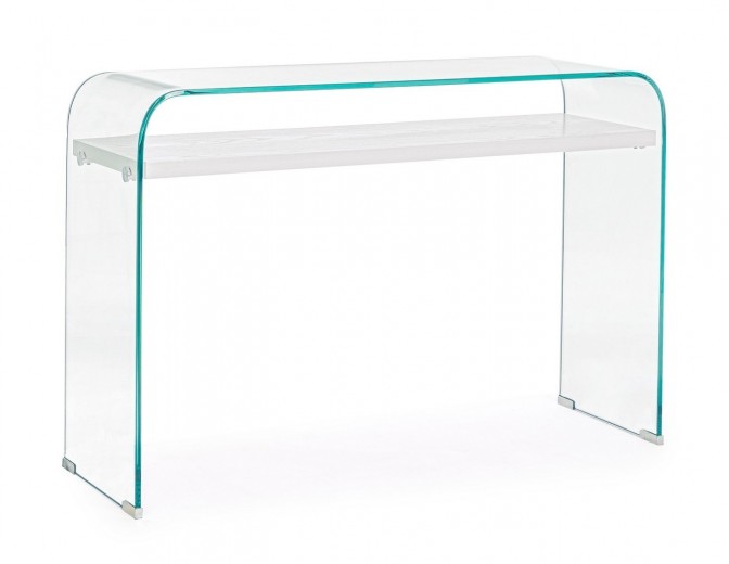 Consola din sticla si MDF, Line Transparent / Alb, l110xH35xH75 cm