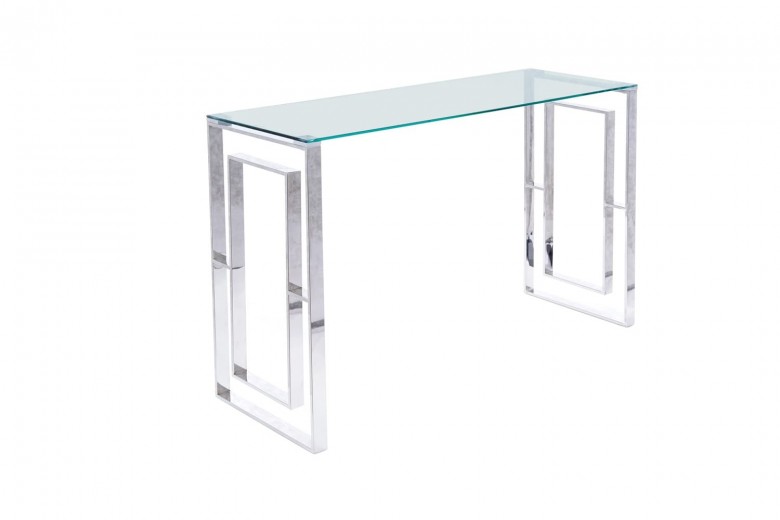 Consola din sticla si metal Alucia C Transparent / Crom, l120xA40xH78 cm