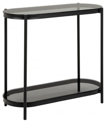 Consola din sticla si metal, Bayonne Fumuriu / Negru, l86xA35xH76 cm