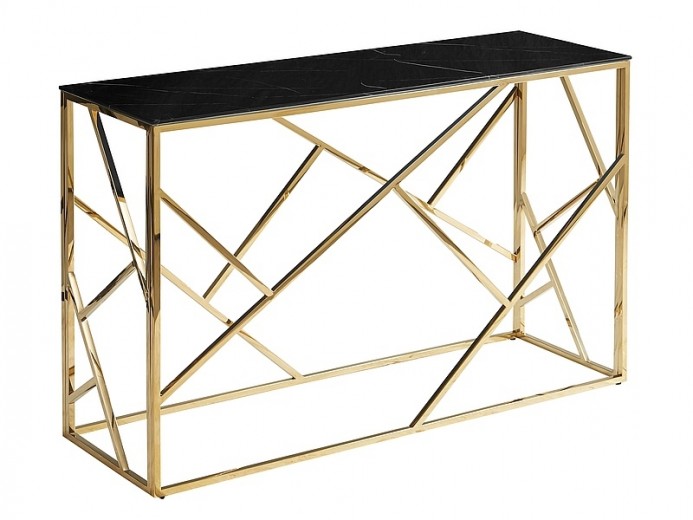 Consola din sticla si metal, Estacio C II Negru / Auriu, l120xA40xH78 cm