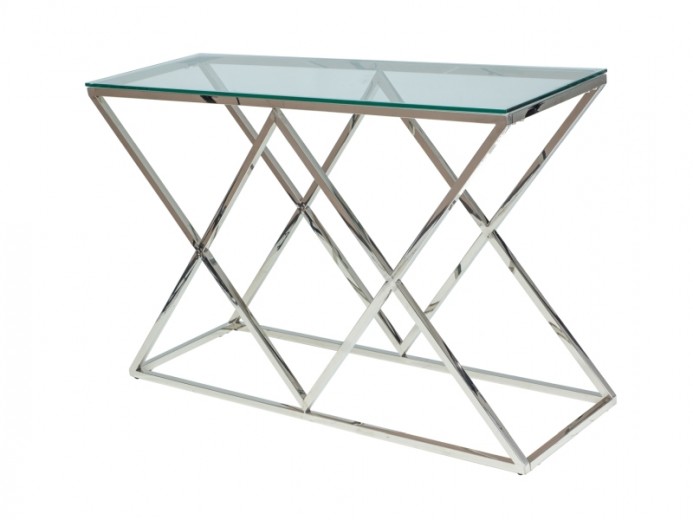 Consola din sticla si metal, Zentaro C Transparent / Crom, l120xA40xH78 cm