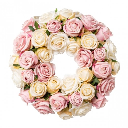 Coronita decorativa din trandafiri artificiali Real Touch, Rosary Roz, Ø35 cm
