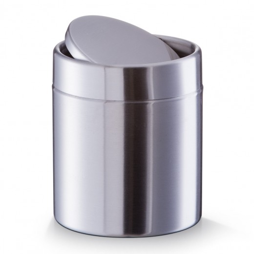Cos de gunoi metalic cu capac pentru masa, Silver Crom, Ø 11,5xH14 cm