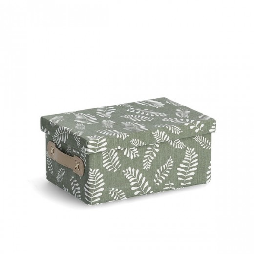 Cutie pentru depozitare cu capac, din bumbac si poliester, Leaves Small Verde Olive, L28xl19xH13 cm