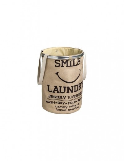 Cos pentru rufe cu manere, Laundry Smiley Bej / Maro, Ø37xH50 cm