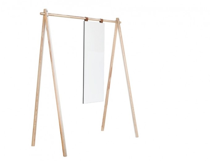 Cuier din lemn de pin, cu oglinda Hongi Natural, l150xA74xH177 cm