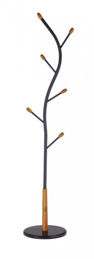 Cuier din metal si lemn Wes45 Negru / Natural, Ø38xH186 cm