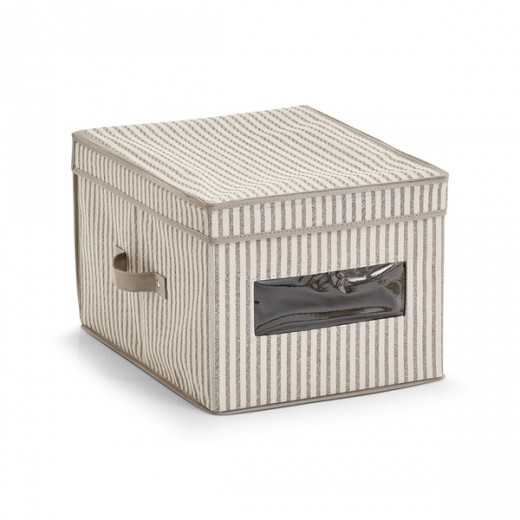 Cutie pentru depozitare cu manere, din pasla, Stripes Lid Bej, L39,5xl30xH25 cm