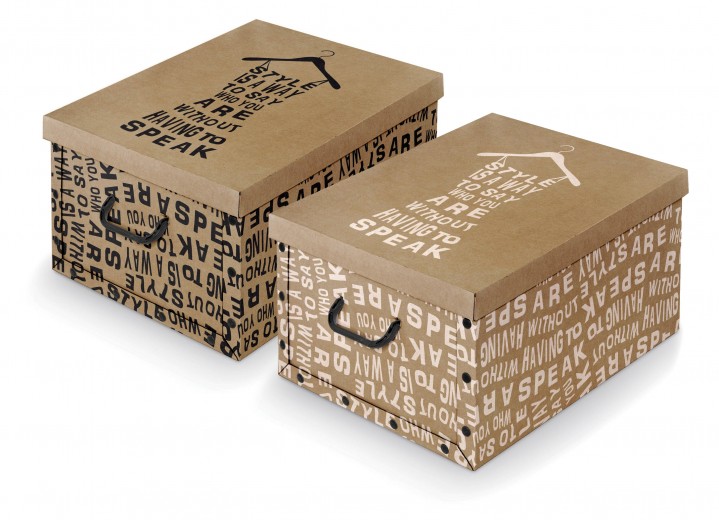 Cutie pentru depozitare din carton, Text Alb / Negru, Modele Asortate, L50xl39xH24 cm