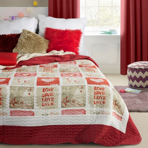 Cuvertura reversibila pat copii Love Red, 170 x 210 cm