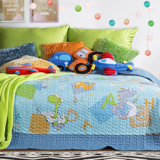 Cuvertura reversibila pat copii Letters Multicolour, 170 x 210 cm