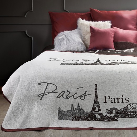 Cuvertura reversibila pat copii Paris White / Burgundy, 220 x 240 cm