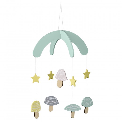 Carusel pentru patut Mushrooms Verde/Negru/Nude/Galben