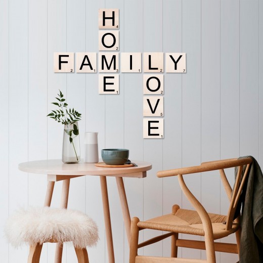 Decoratiune de perete, din lemn, Scrabble Set-4 Negru / Alb, l95xA1,5xH95 cm