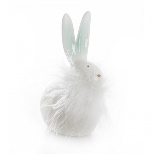 Decoratiune din dolomita Cebal Bunny Alb / Verde Mint, L9xl5xH14 cm