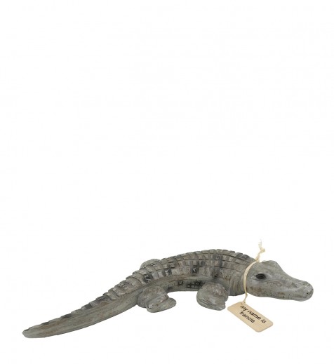 Decoratiune din lemn de tec, Francis Crocodile Gri, L48xl23xH7 cm