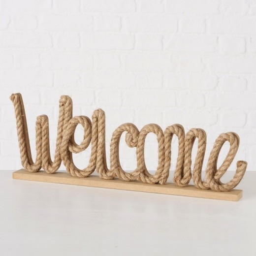 Decoratiune din MDF si iuta Lettering Welcome Natural, L47xl4xH16 cm