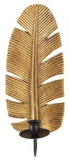 Decoratiune metalica de perete, cu suport lumanare, Glam Leaf Auriu / Negru, l12,8xA8,9xH31,2 cm