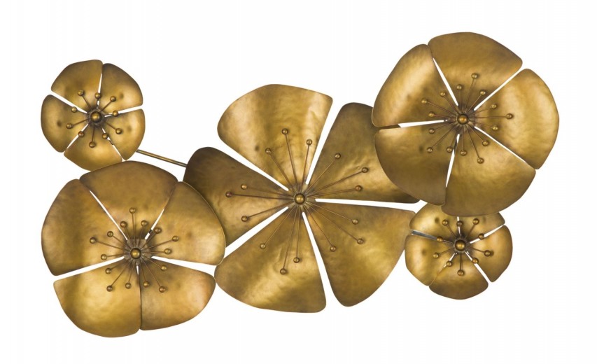 Decoratiune metalica de perete Flower A Auriu, l94xA6xH50 cm