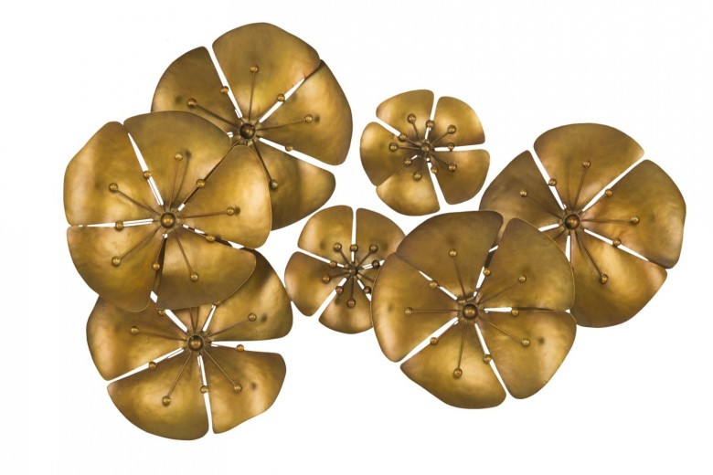 Decoratiune metalica de perete Flower B Auriu, l80xA6xH57 cm