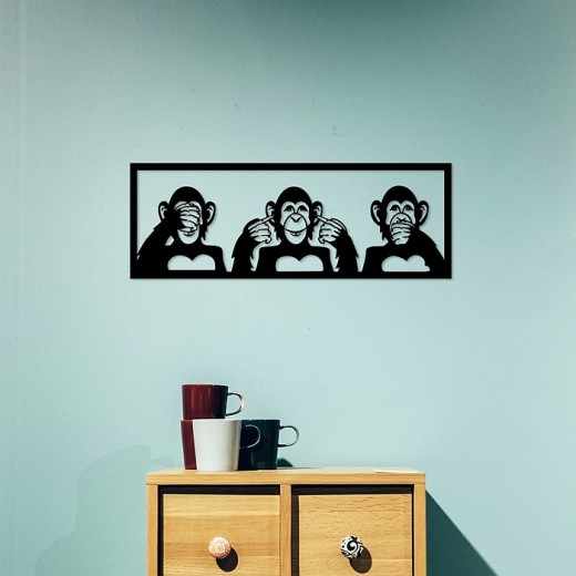 Decoratiune metalica de perete, Three Monkeys M Negru, l70xA1,5xH25 cm