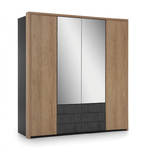 Dulap cu 4 usi MultiDecor Natural / Antracit, l198xA60xH206 cm