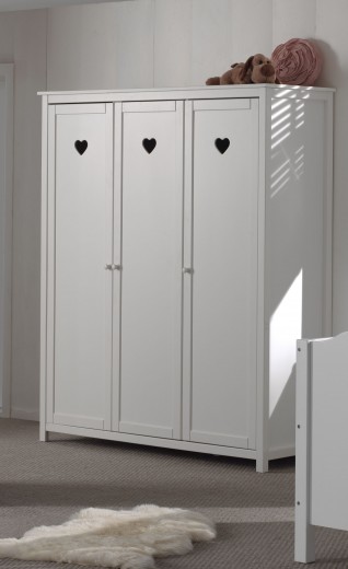 Dulap din lemn de pin si MDF cu 3 usi, pentru copii Amori Alb, l159xA57xH190,5 cm