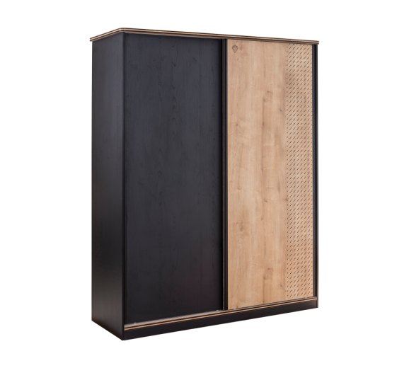 Dulap din pal cu 2 usi glisante, pentru tineret Blacky Black / Nature, l164xA60xH206 cm
