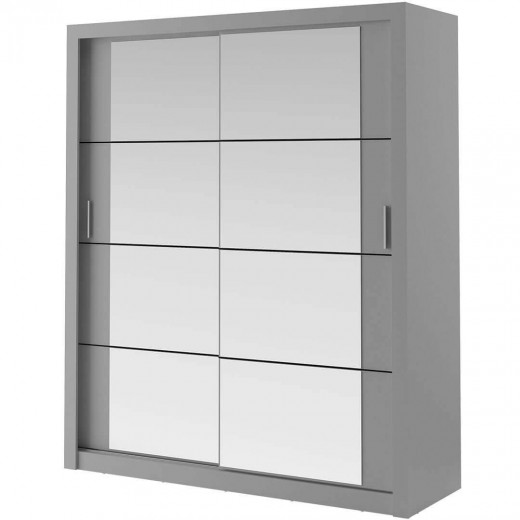 Dulap din pal, cu 2 usi glisante si oglinda Arti 03 Gri Mat, l180xA60xH215 cm